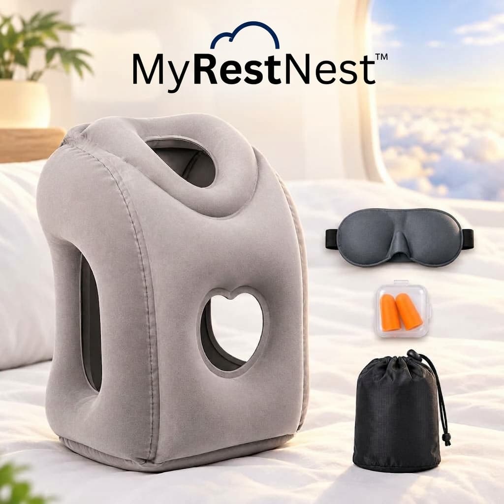 MyRestNest™ puhallettava matkatyyny